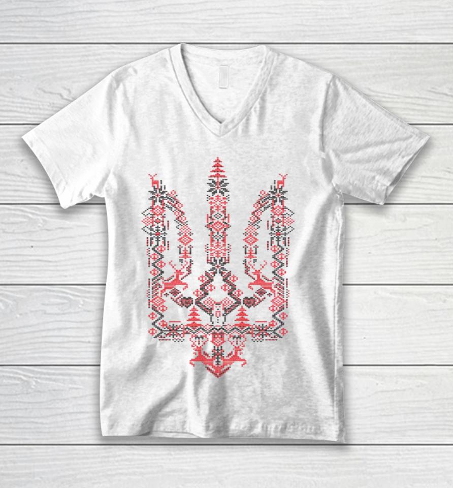 Ukraine Christmas Trident Ukrainian Xmas Tryzub Unisex V-Neck T-Shirt