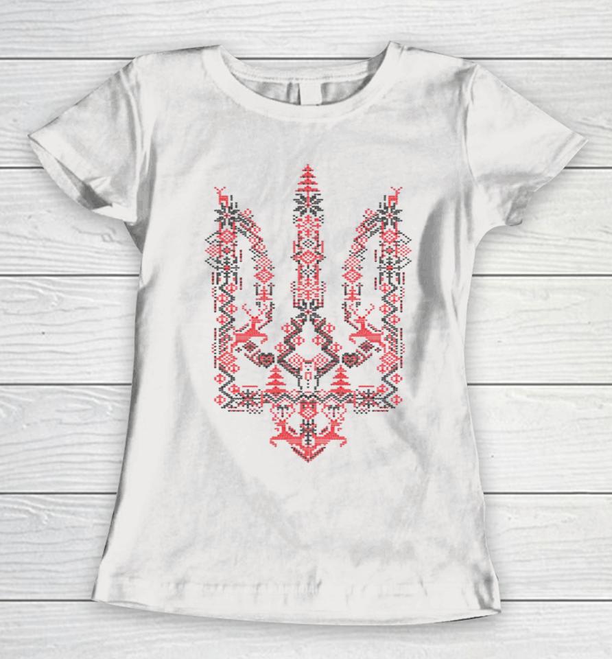 Ukraine Christmas Trident Ukrainian Xmas Tryzub Women T-Shirt