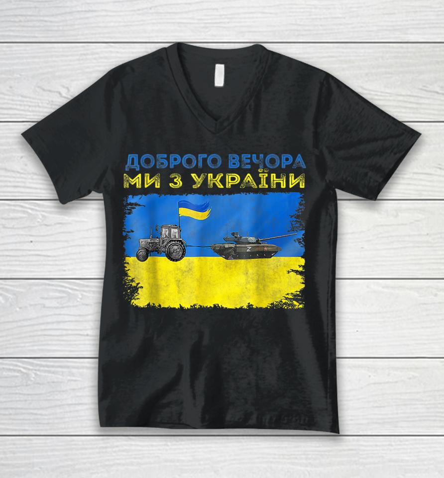 Ukraine Farmer Tractor Stealing A Russian Tank Funny Meme Unisex V-Neck T-Shirt