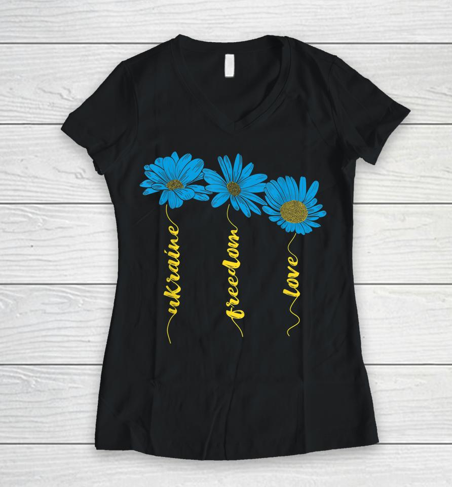 Ukraine Flag Sunflower Freedom Love Women V-Neck T-Shirt
