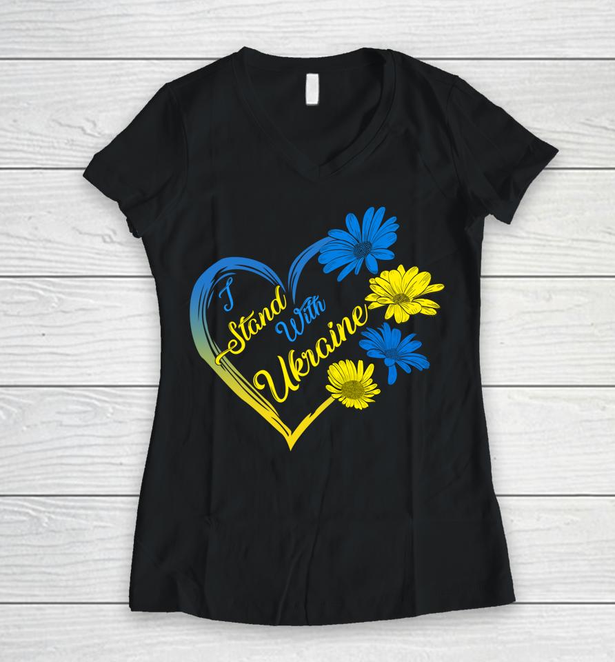 Ukraine Flag Sunflower Vintage Ukrainian Lovers Ukraine Women V-Neck T-Shirt