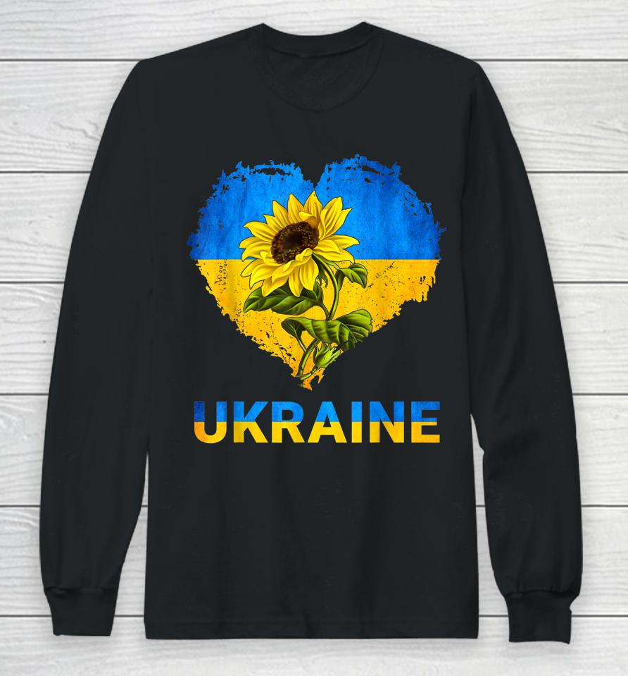 Ukraine Shirt Heart Sunflower Flag I Stand With Ukraine Long Sleeve T-Shirt