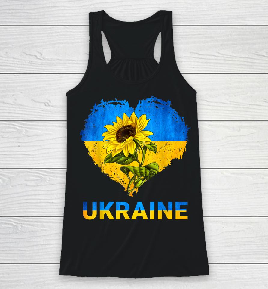 Ukraine Shirt Heart Sunflower Flag I Stand With Ukraine Racerback Tank