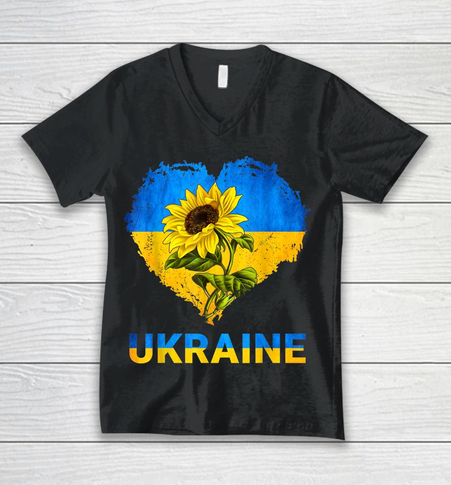 Ukraine Shirt Heart Sunflower Flag I Stand With Ukraine Unisex V-Neck T-Shirt