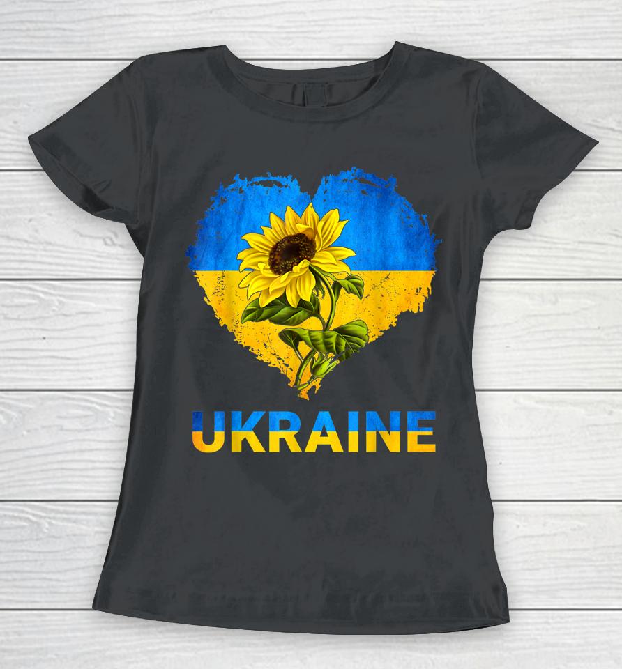 Ukraine Shirt Heart Sunflower Flag I Stand With Ukraine Women T-Shirt