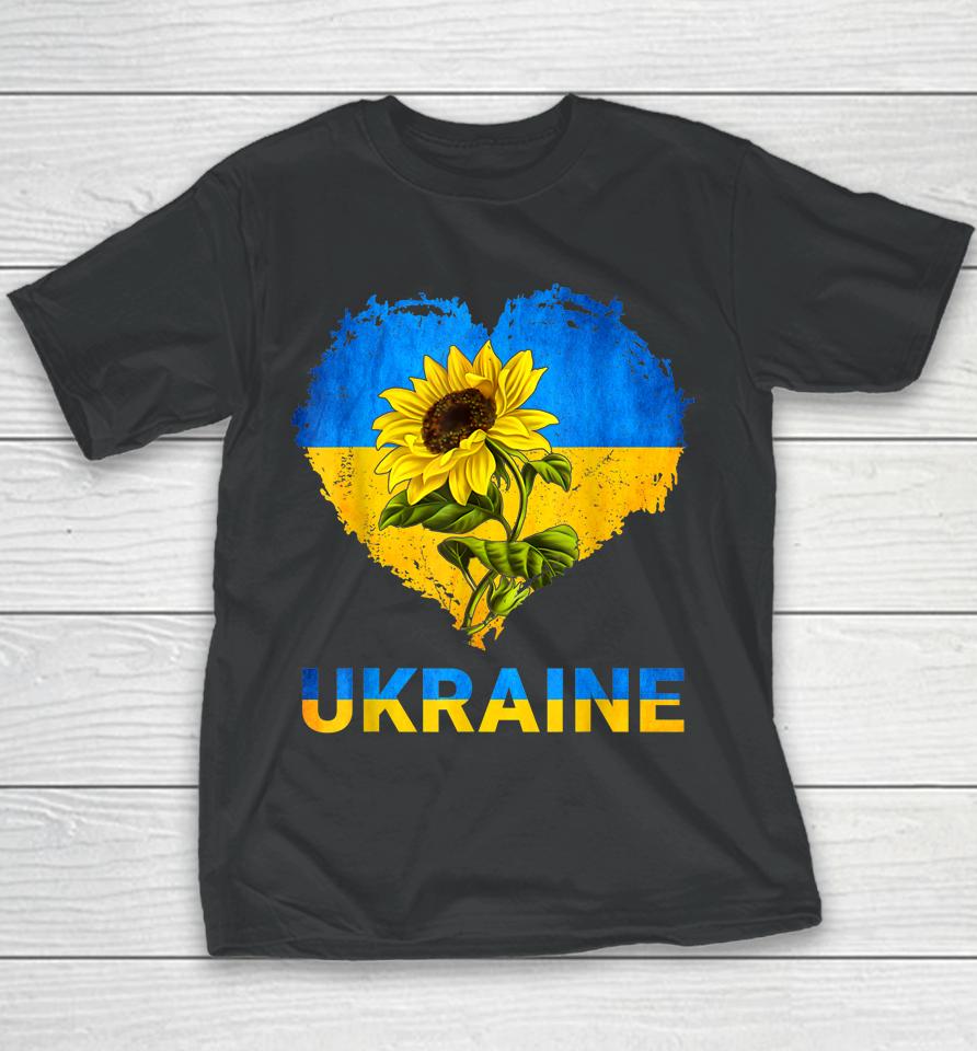Ukraine Shirt Heart Sunflower Flag I Stand With Ukraine Youth T-Shirt