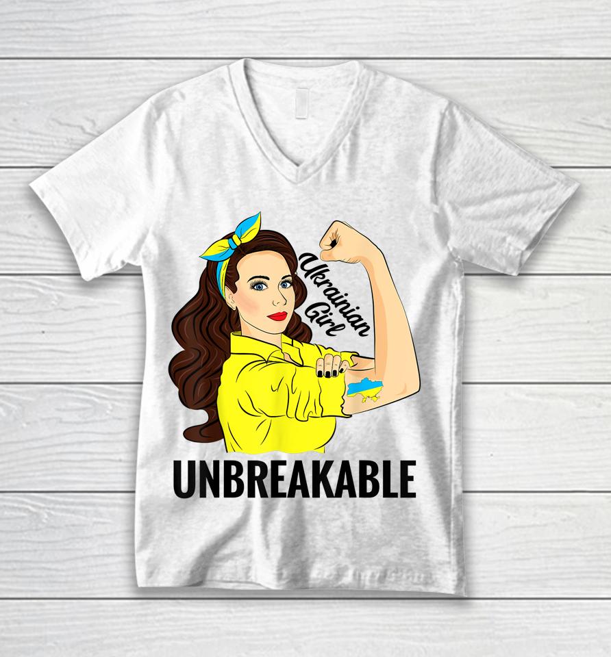 Ukrainian Girl Unbreakable Ukraine Flag Unisex V-Neck T-Shirt