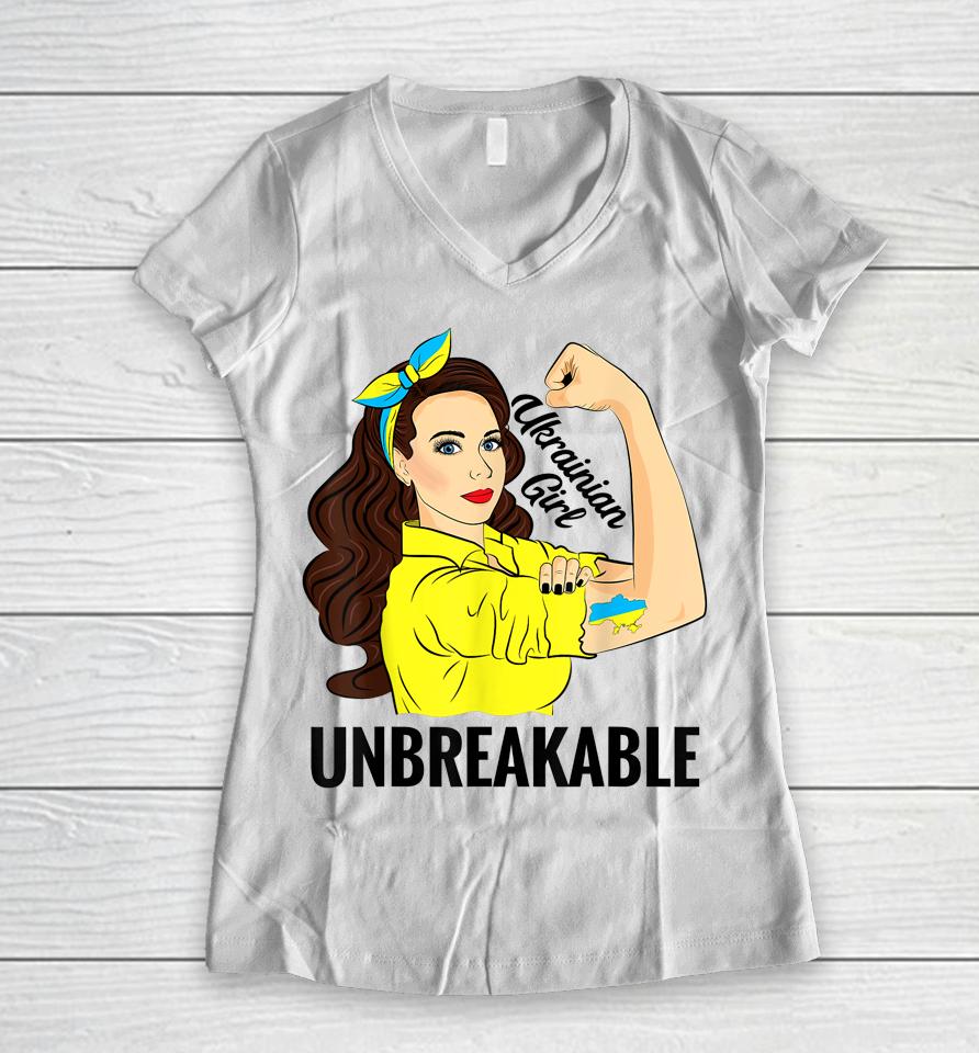 Ukrainian Girl Unbreakable Ukraine Flag Women V-Neck T-Shirt