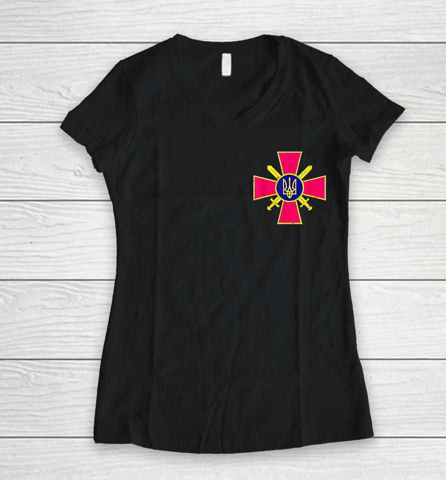 Ukrainian Ground Forces Emblem Ukraine Army Armed Forces Women V-Neck T-Shirt