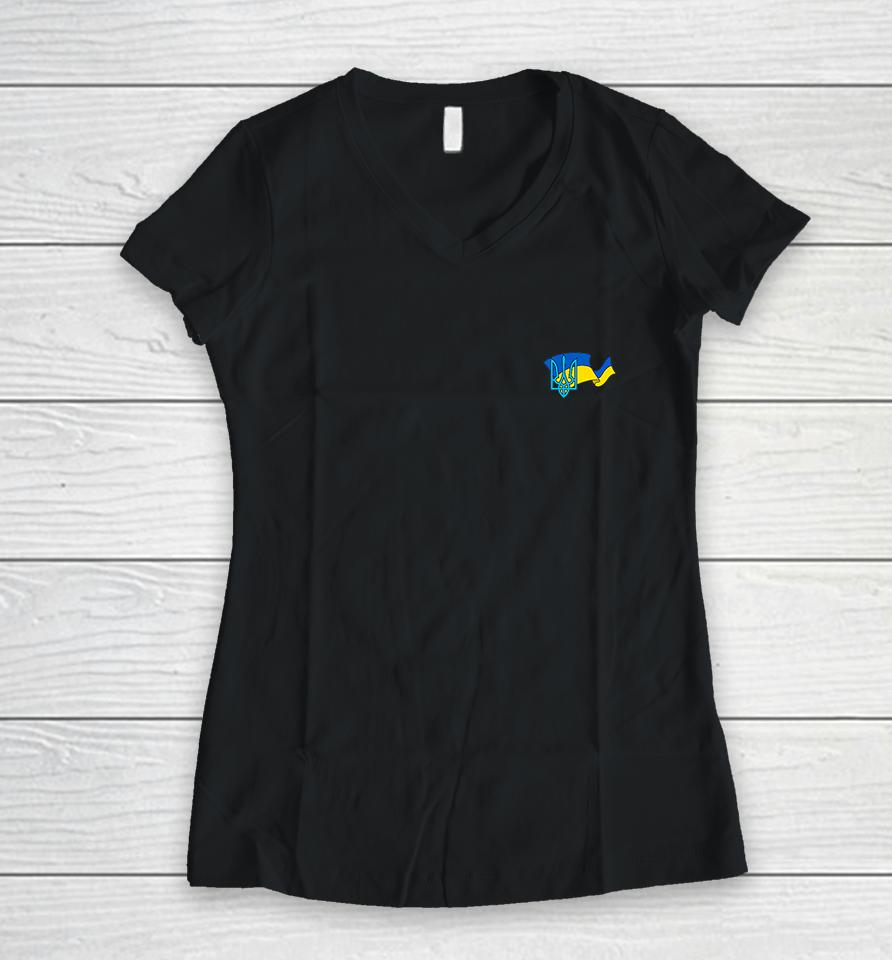 Ukrainian Tryzub &Amp; Flag Women V-Neck T-Shirt