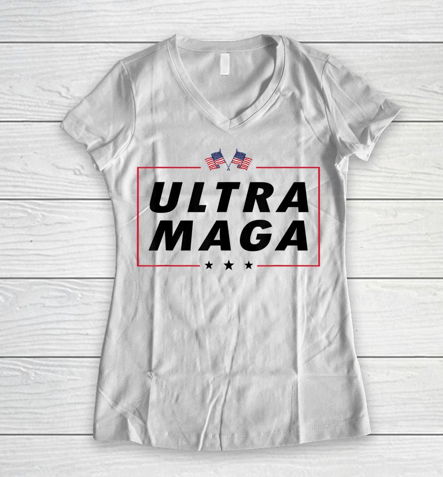 Ultra Maga 2024 Usa Flag Women V-Neck T-Shirt