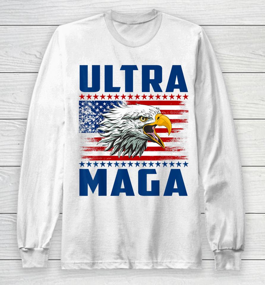 Ultra Maga Cool Made In Usa Black American Flag Eagle Long Sleeve T-Shirt