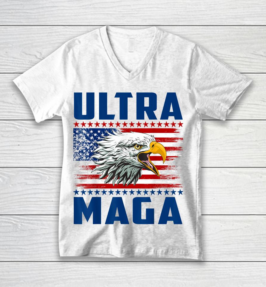 Ultra Maga Cool Made In Usa Black American Flag Eagle Unisex V-Neck T-Shirt