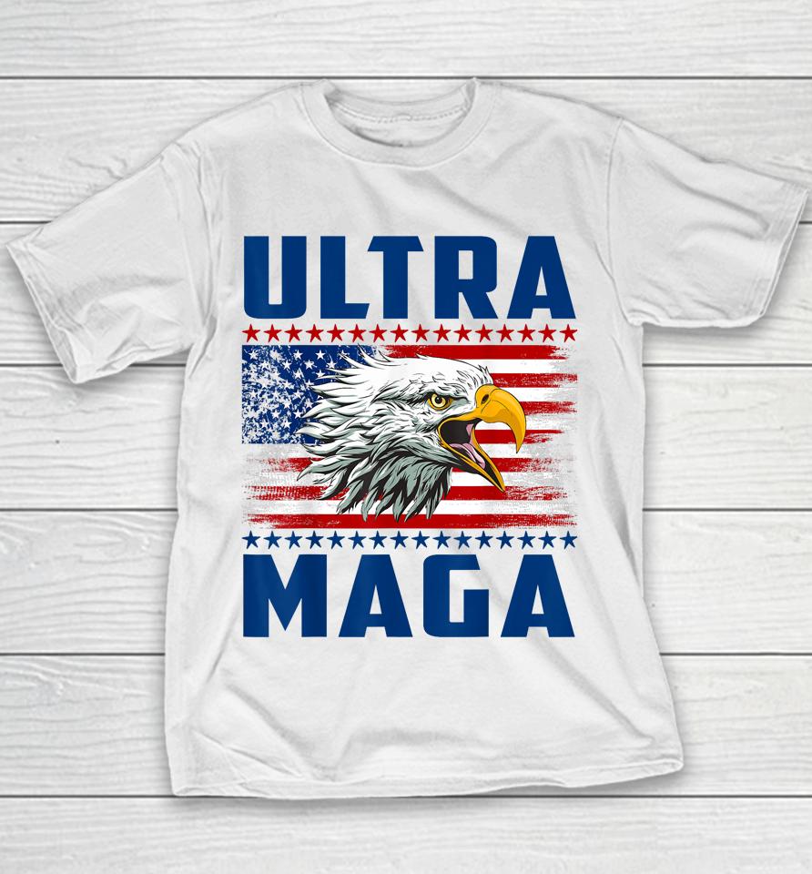 Ultra Maga Cool Made In Usa Black American Flag Eagle Youth T-Shirt