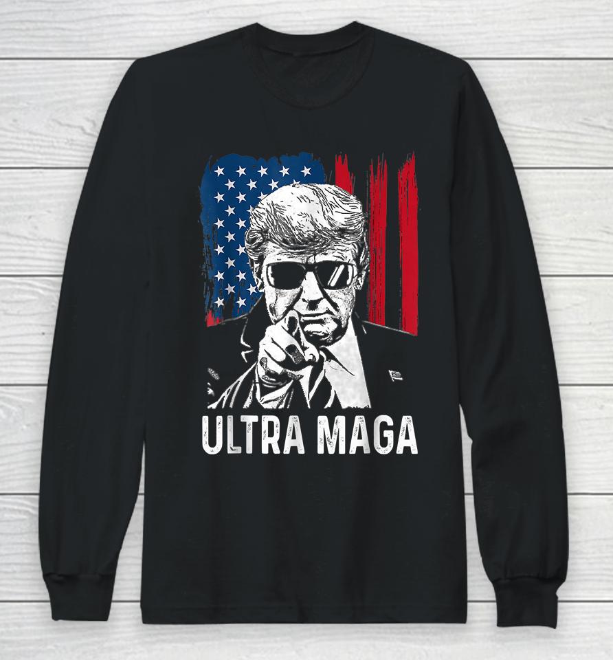 Ultra Maga Funny Anti Biden American Flag Pro Trump Long Sleeve T-Shirt