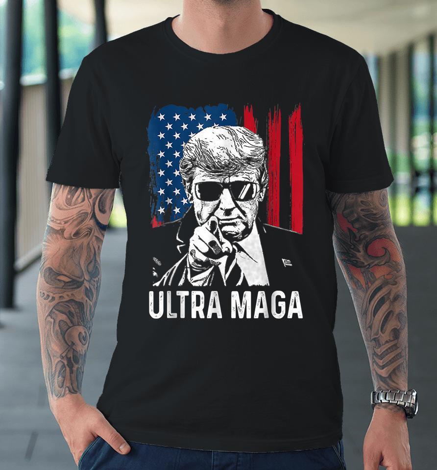 Ultra Maga Funny Anti Biden American Flag Pro Trump Premium T-Shirt