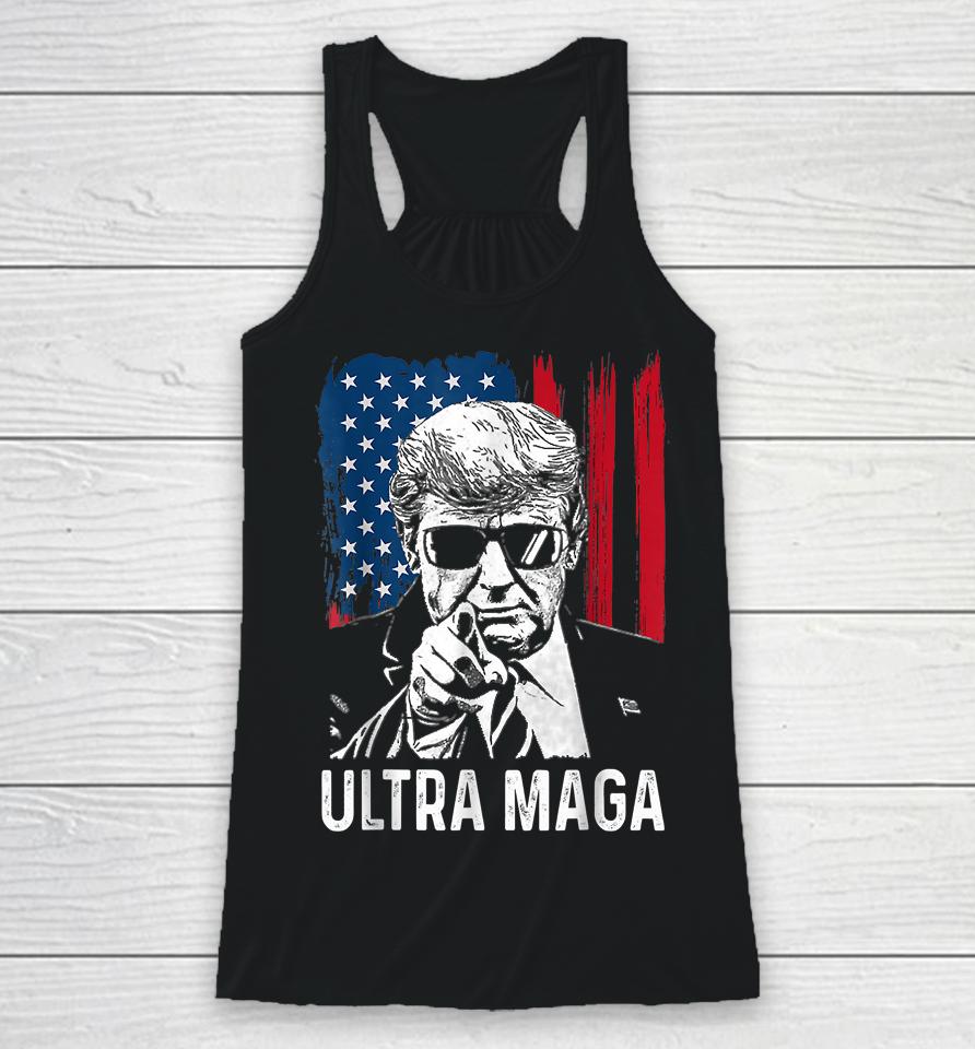 Ultra Maga Funny Anti Biden American Flag Pro Trump Racerback Tank
