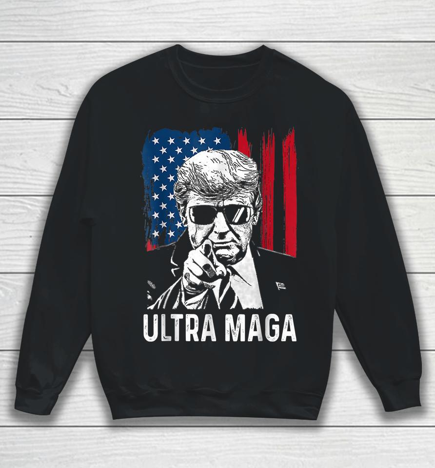 Ultra Maga Funny Anti Biden American Flag Pro Trump Sweatshirt