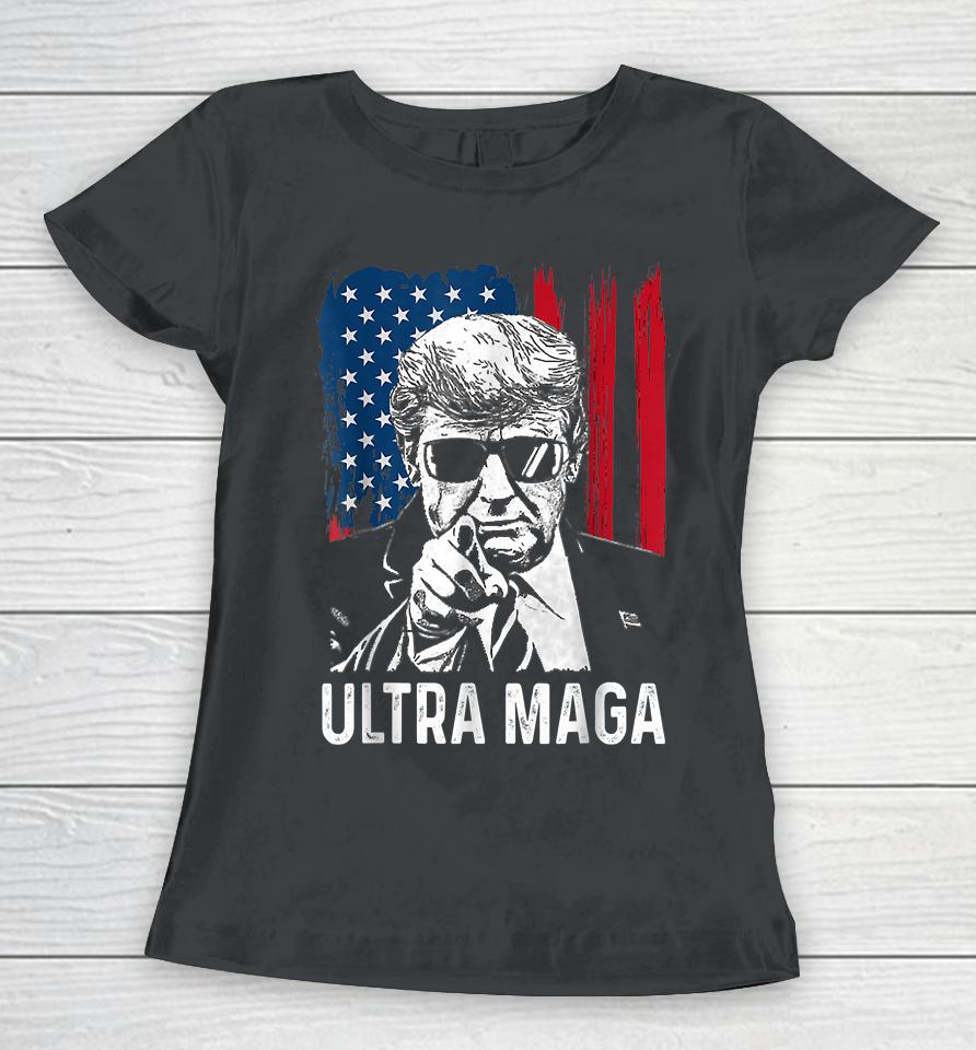 Ultra Maga Funny Anti Biden American Flag Pro Trump Women T-Shirt