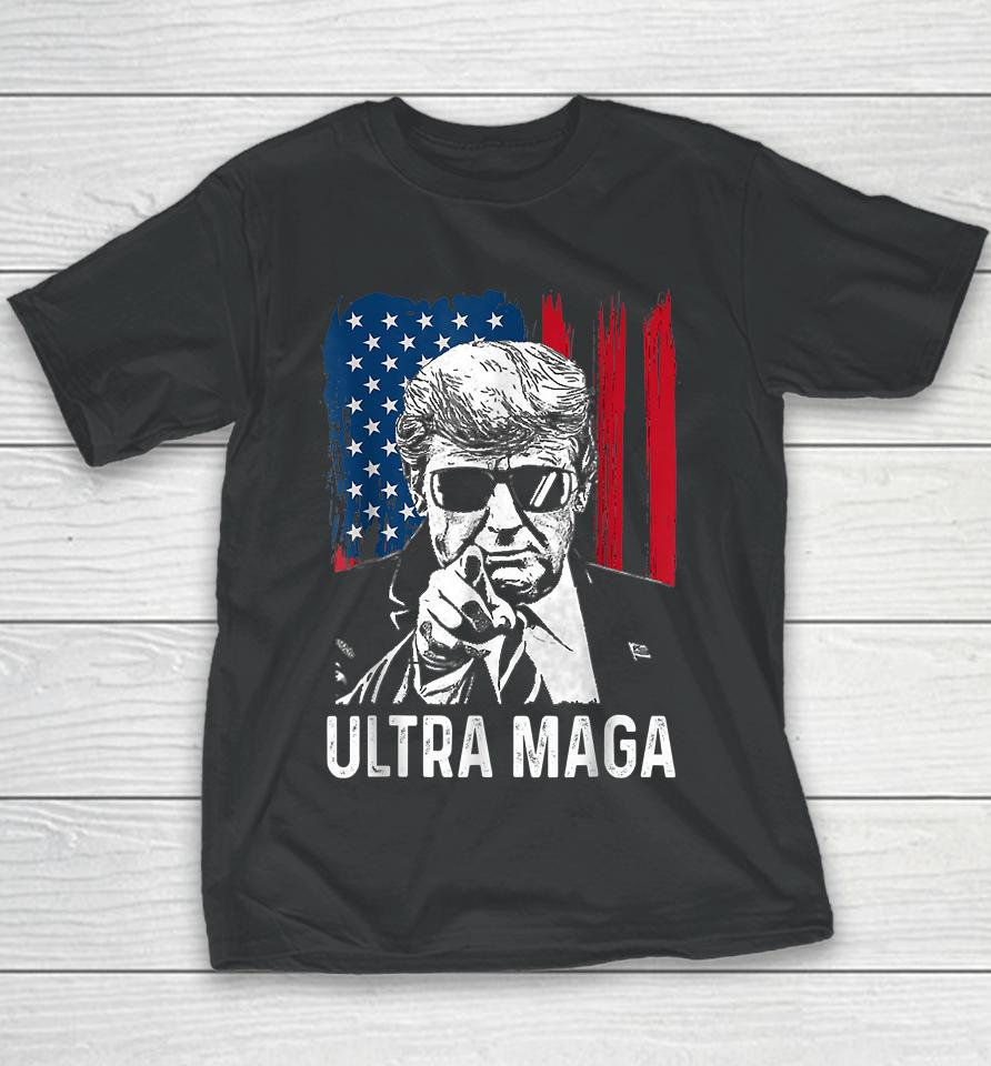 Ultra Maga Funny Anti Biden American Flag Pro Trump Youth T-Shirt