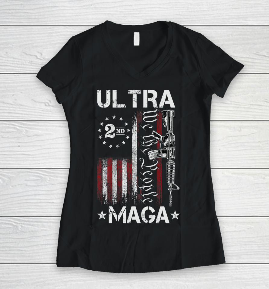 Ultra Maga Gun Ar-15 American Flag Women V-Neck T-Shirt