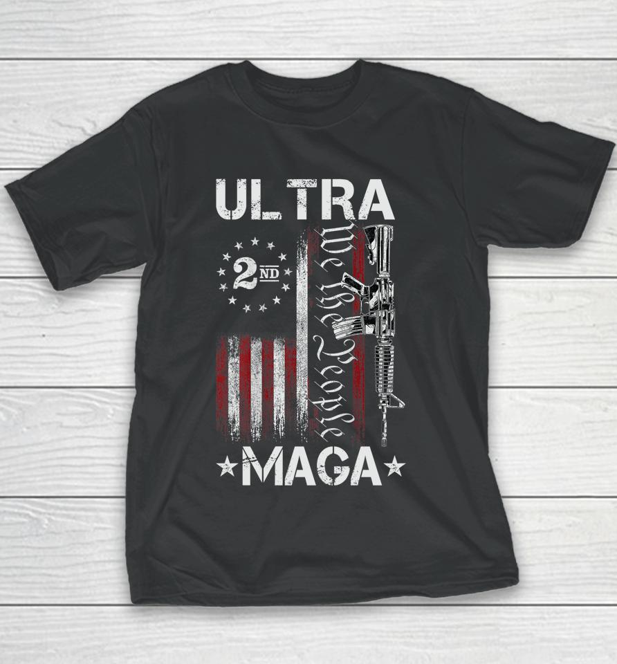 Ultra Maga Gun Ar-15 American Flag Youth T-Shirt