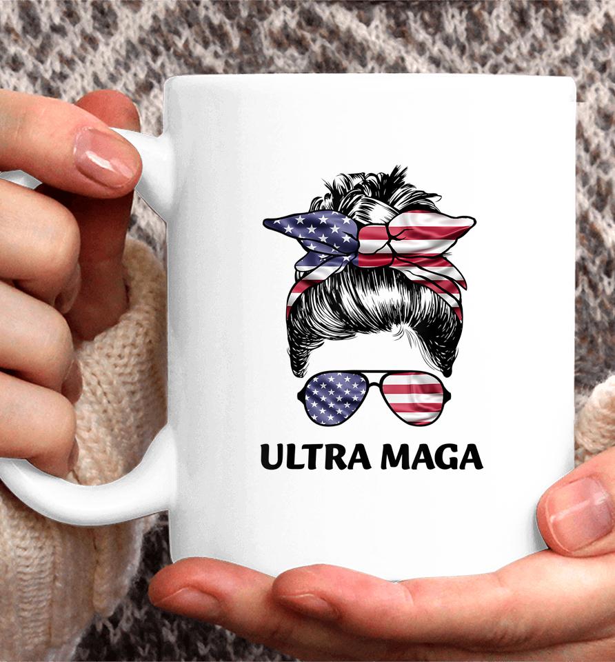 Ultra Maga Messy Bun American Flag Anti Biden Coffee Mug