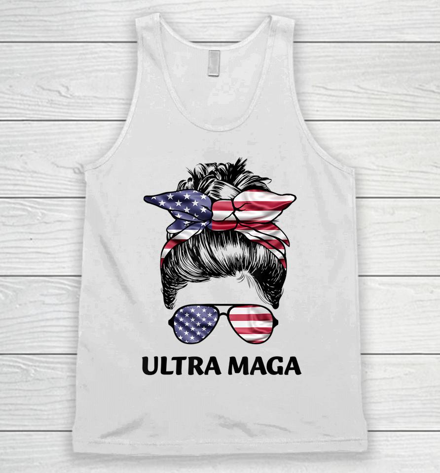 Ultra Maga Messy Bun American Flag Anti Biden Unisex Tank Top