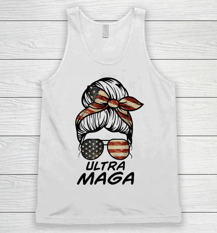 Ultra Maga Messy Bun American Flag Funny Anti Joe Biden Unisex Tank Top