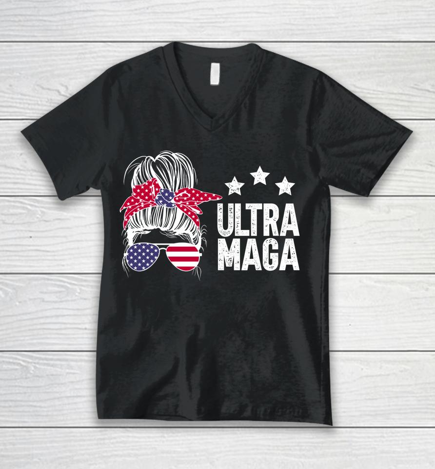 Ultra Maga Messy Bun Unisex V-Neck T-Shirt