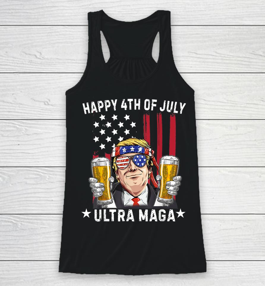 Ultra Maga Proud Pro Trump Happy 4Th Of July American Flag Racerback Tank