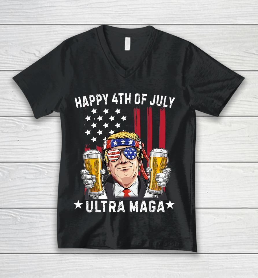 Ultra Maga Proud Pro Trump Happy 4Th Of July American Flag Unisex V-Neck T-Shirt