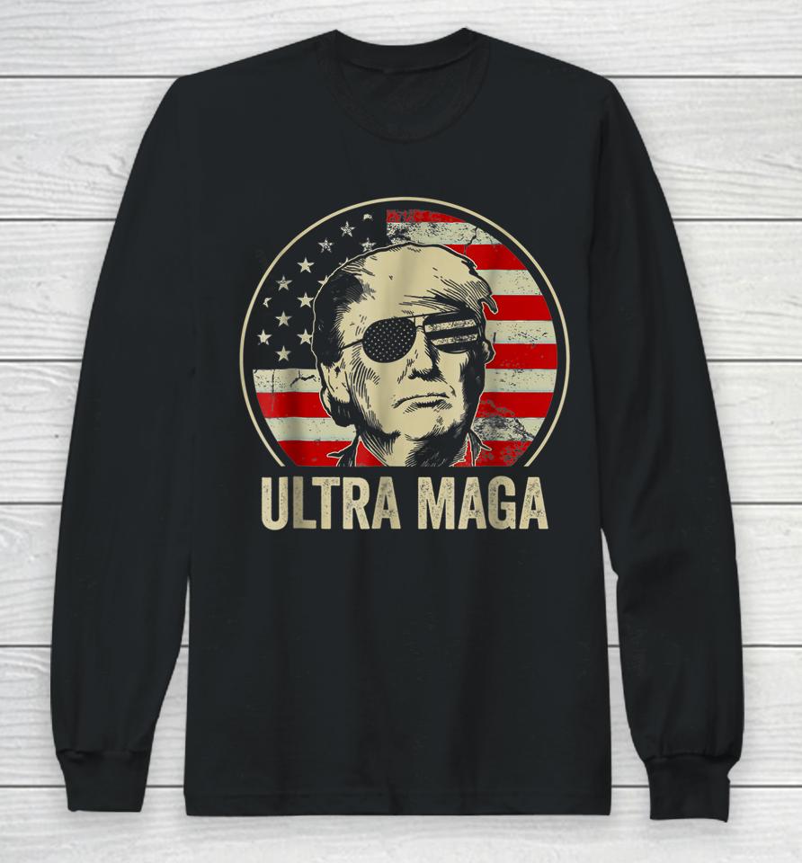 Ultra Mega Donald Trump Vintage American Flag Long Sleeve T-Shirt