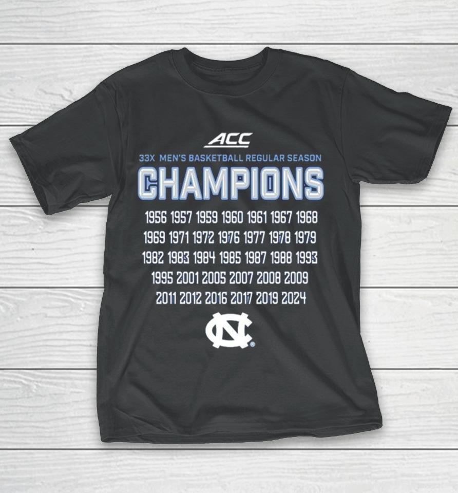 Unc Tar Heels 33X Acc Men’s Basketball Regular Season Champions T-Shirt