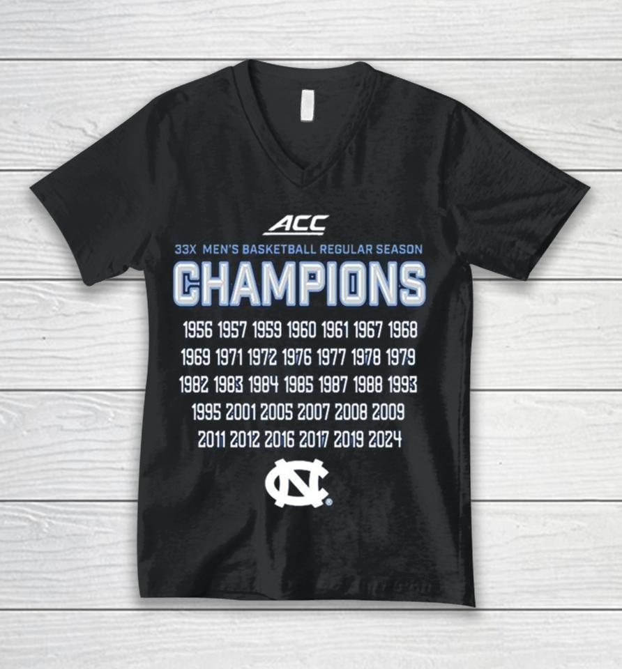 Unc Tar Heels 33X Acc Men’s Basketball Regular Season Champions Unisex V-Neck T-Shirt