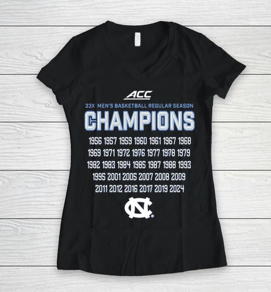 Unc Tar Heels 33X Acc Men’s Basketball Regular Season Champions Women V-Neck T-Shirt