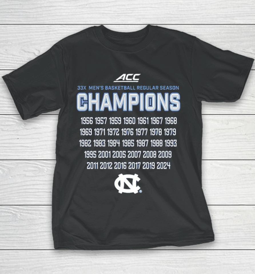 Unc Tar Heels 33X Acc Men’s Basketball Regular Season Champions Youth T-Shirt