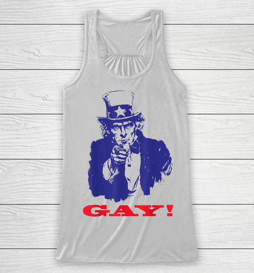 Uncle Sam Griddy Say Gay Lgbt Gay Ally Pride Month Racerback Tank