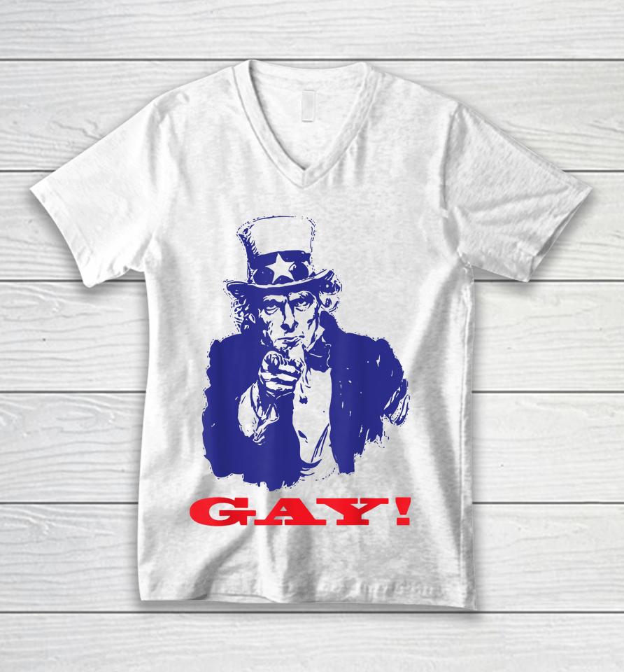 Uncle Sam Griddy Say Gay Lgbt Gay Ally Pride Month Unisex V-Neck T-Shirt