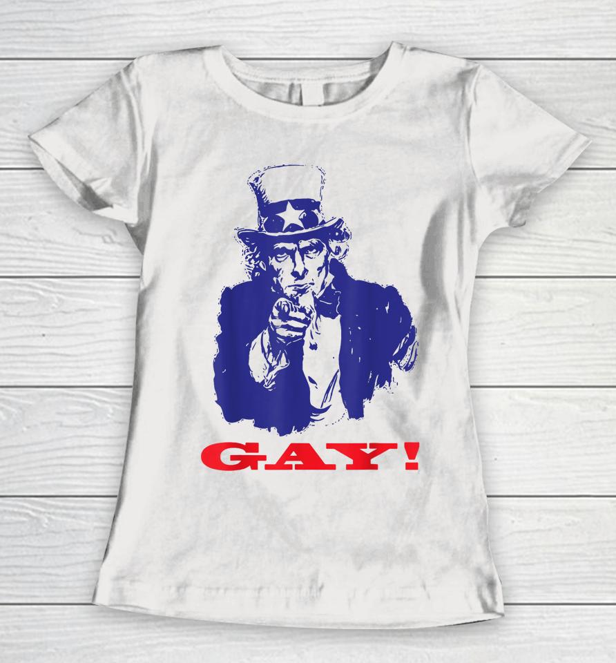 Uncle Sam Griddy Say Gay Lgbt Gay Ally Pride Month Women T-Shirt