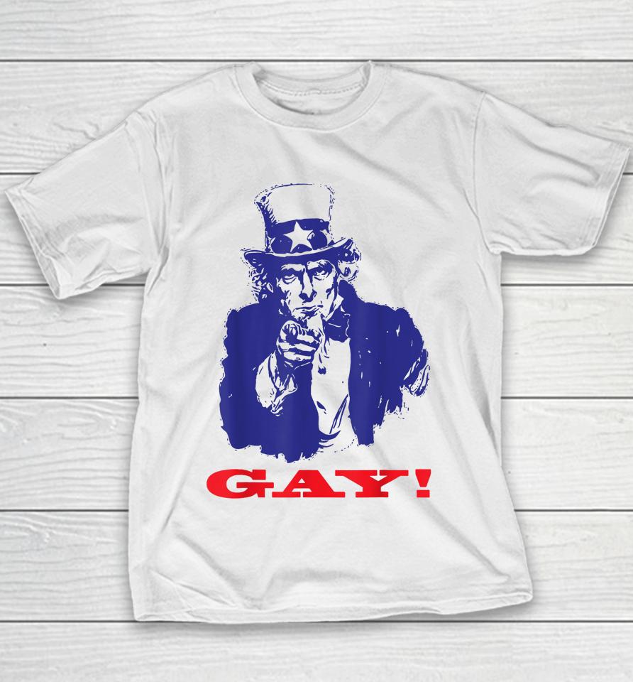 Uncle Sam Griddy Say Gay Lgbt Gay Ally Pride Month Youth T-Shirt