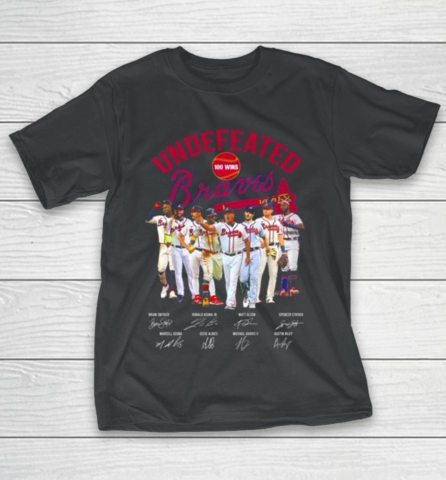 Undefeated Perfect 100 Wins Atlanta Braves Baseball Signatures T-Shirt