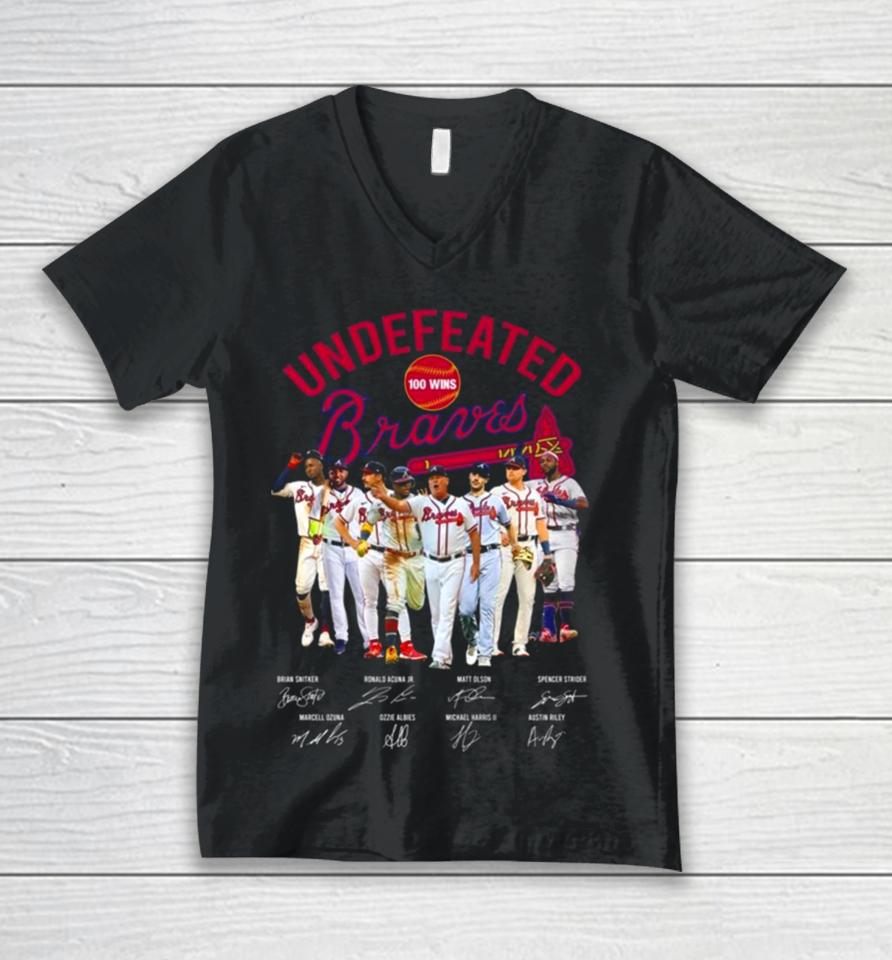 Undefeated Perfect 100 Wins Atlanta Braves Baseball Signatures Unisex V-Neck T-Shirt