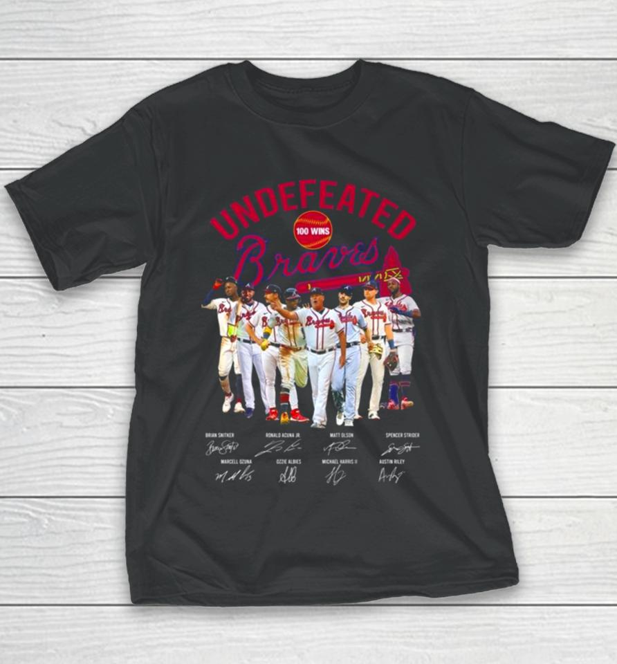 Undefeated Perfect 100 Wins Atlanta Braves Baseball Signatures Youth T-Shirt