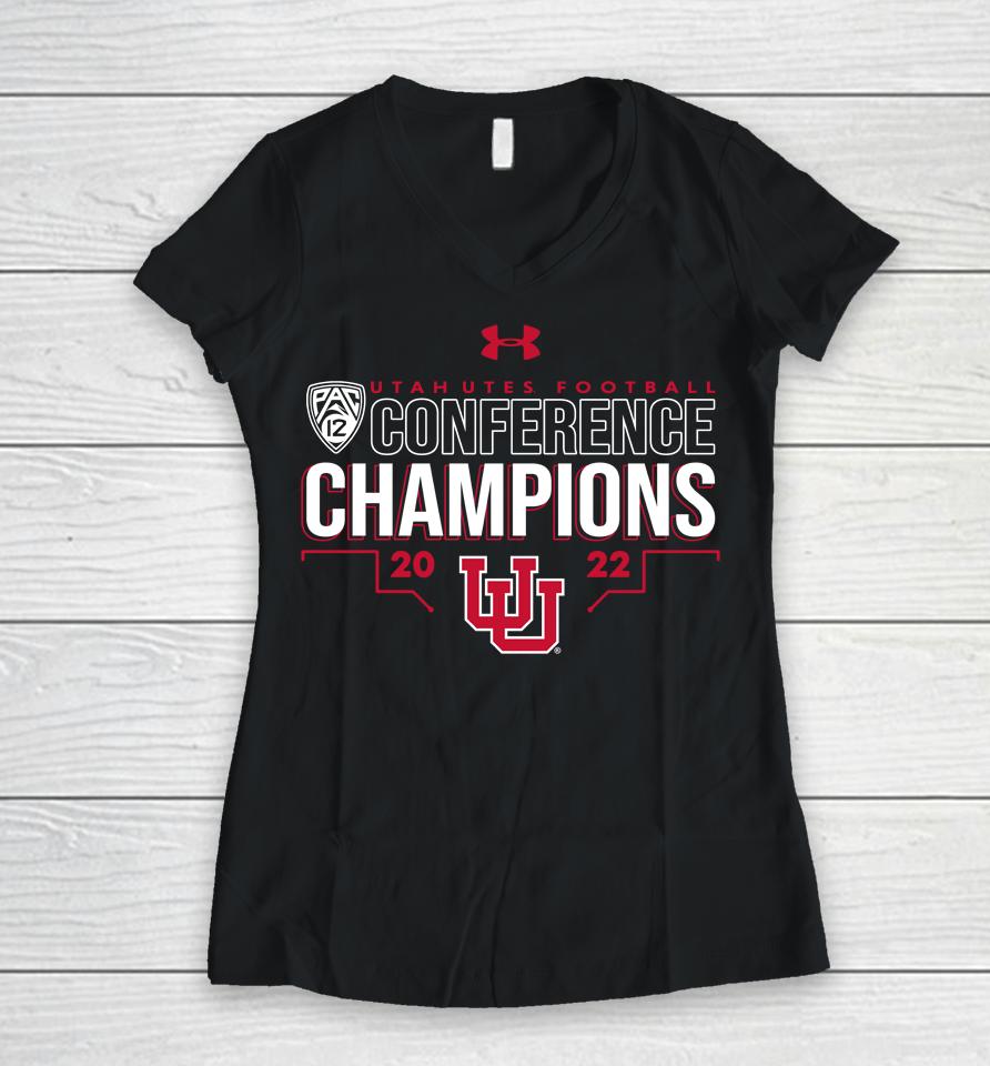 Under Armour Utah Utes Football 2022 Pac-12 Conference Champions Women V-Neck T-Shirt