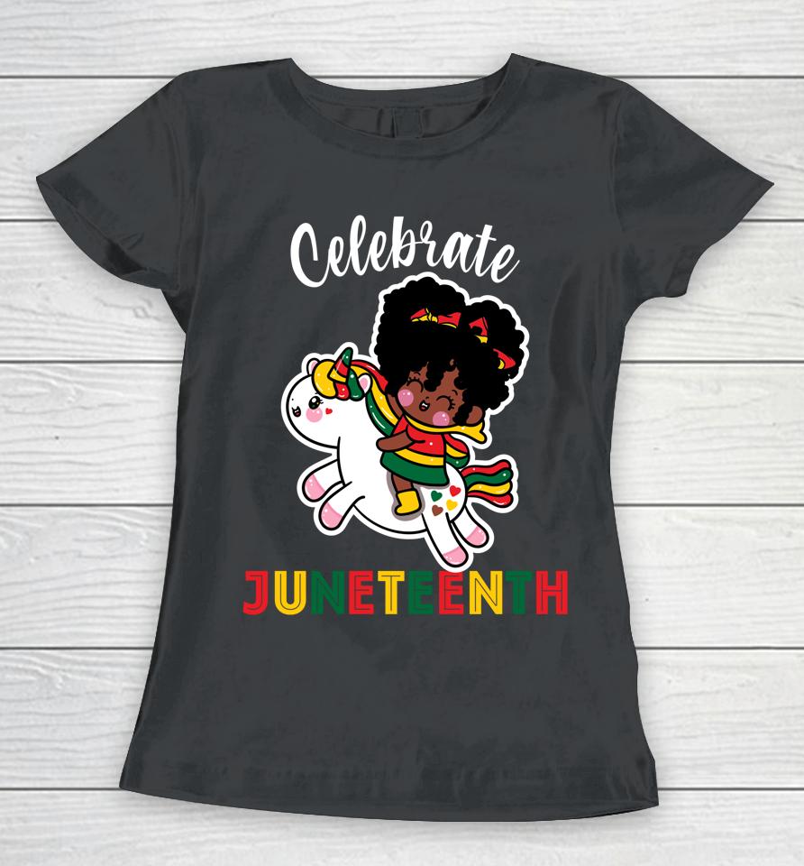Unicorn Celebrate Juneteenth 1865 Cute Black Girls Kids Women T-Shirt