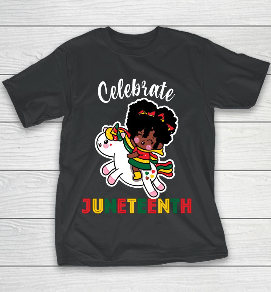 Unicorn Celebrate Juneteenth 1865 Cute Black Girls Kids Youth T-Shirt