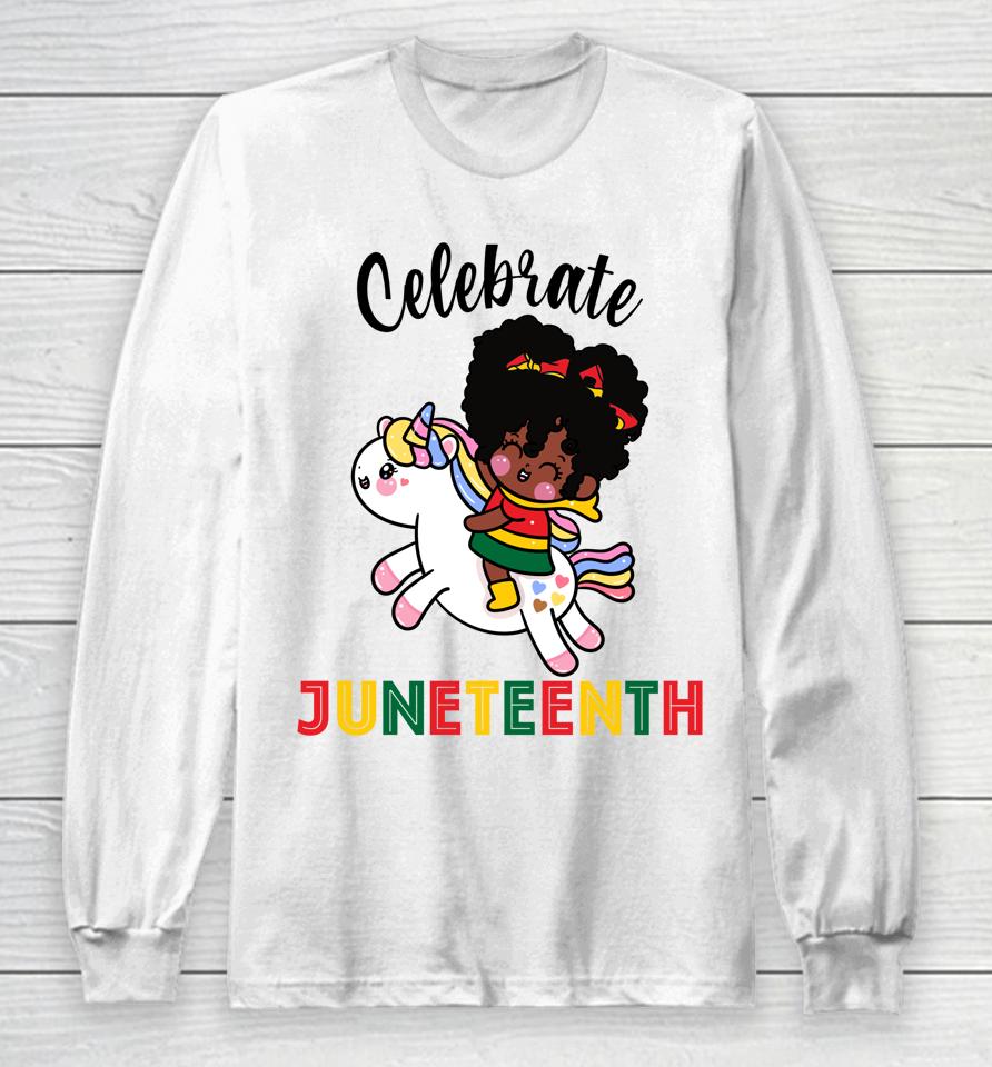 Unicorn Celebrate Juneteenth 1865 Cute Black Girls Kids Long Sleeve T-Shirt