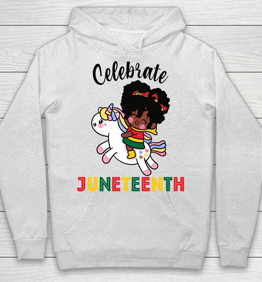 Unicorn Celebrate Juneteenth 1865 Cute Black Girls Kids Hoodie
