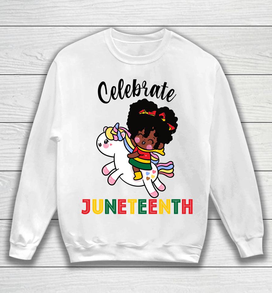 Unicorn Celebrate Juneteenth 1865 Cute Black Girls Kids Sweatshirt